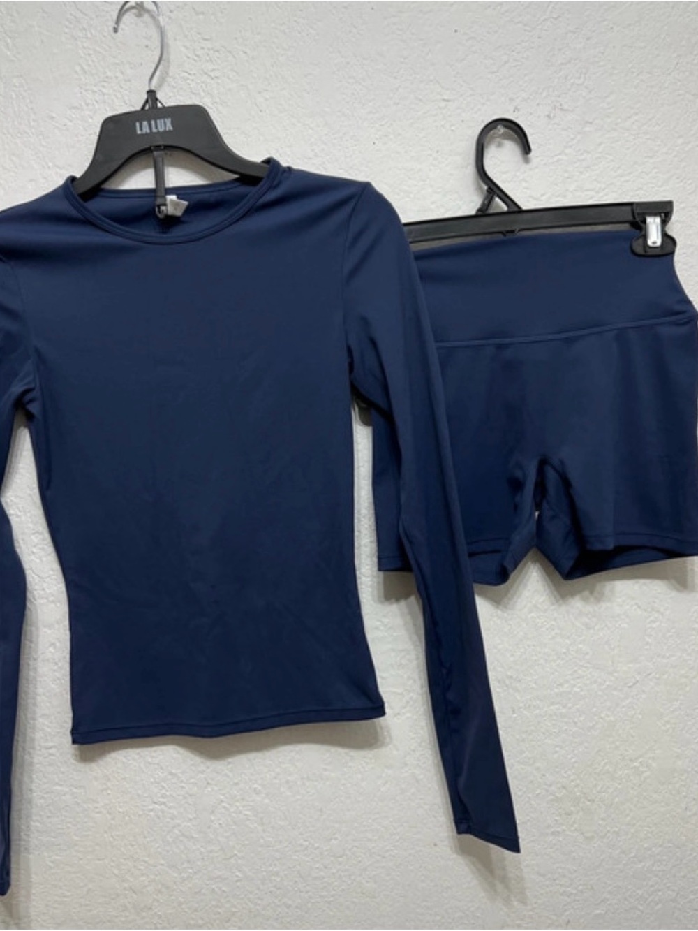 Navy Long Sleeve Swim Top and High-Waist Swim Shorts Set